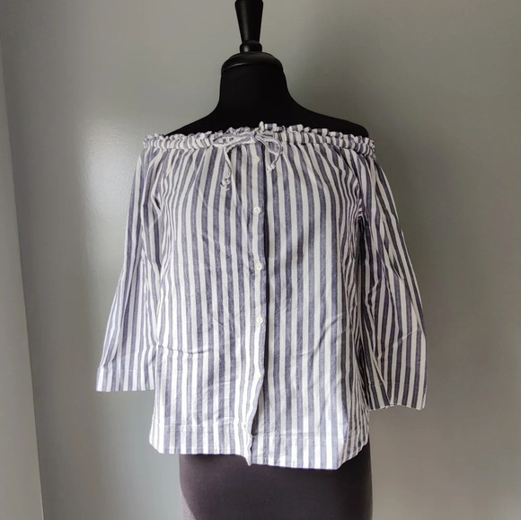 Madewell Shimmer Stripe Off the Shoulder Top - Picture 2 of 7